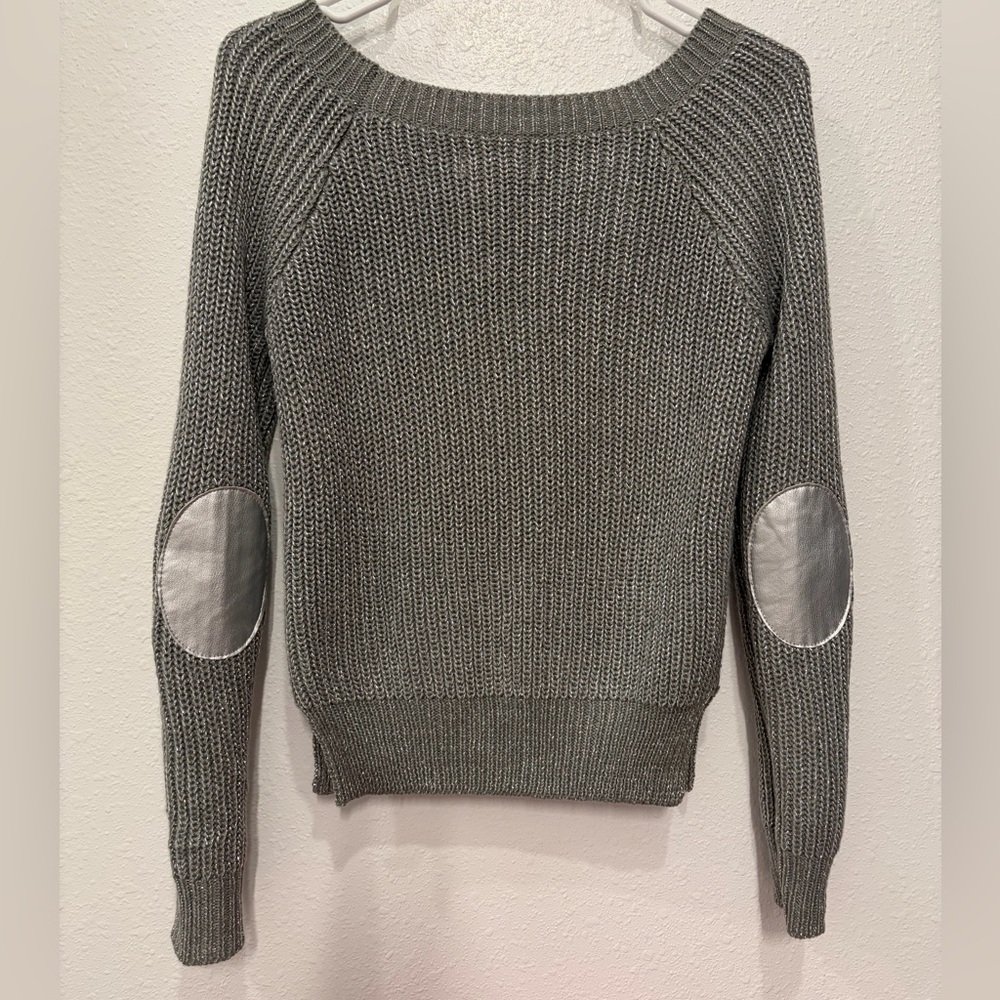 LIKE NEW - Gray Sweater with Silver Elbow Patches
